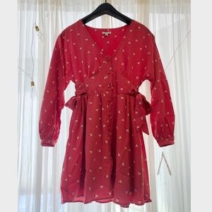 Pink Flower Long Sleeve Short Fall Dress